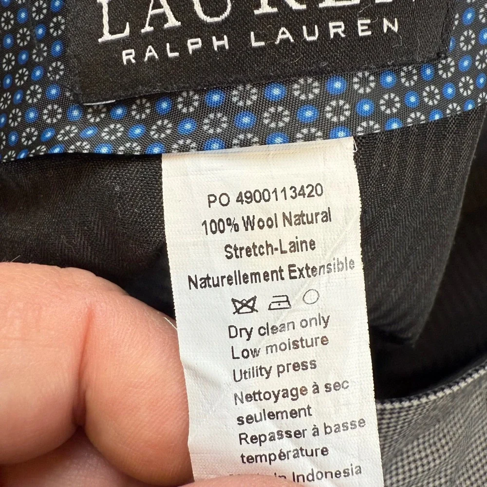 Lauren Ralph‎ Lauren Mens 36x32 Wool Dress Pants Houndstooth Gray Black